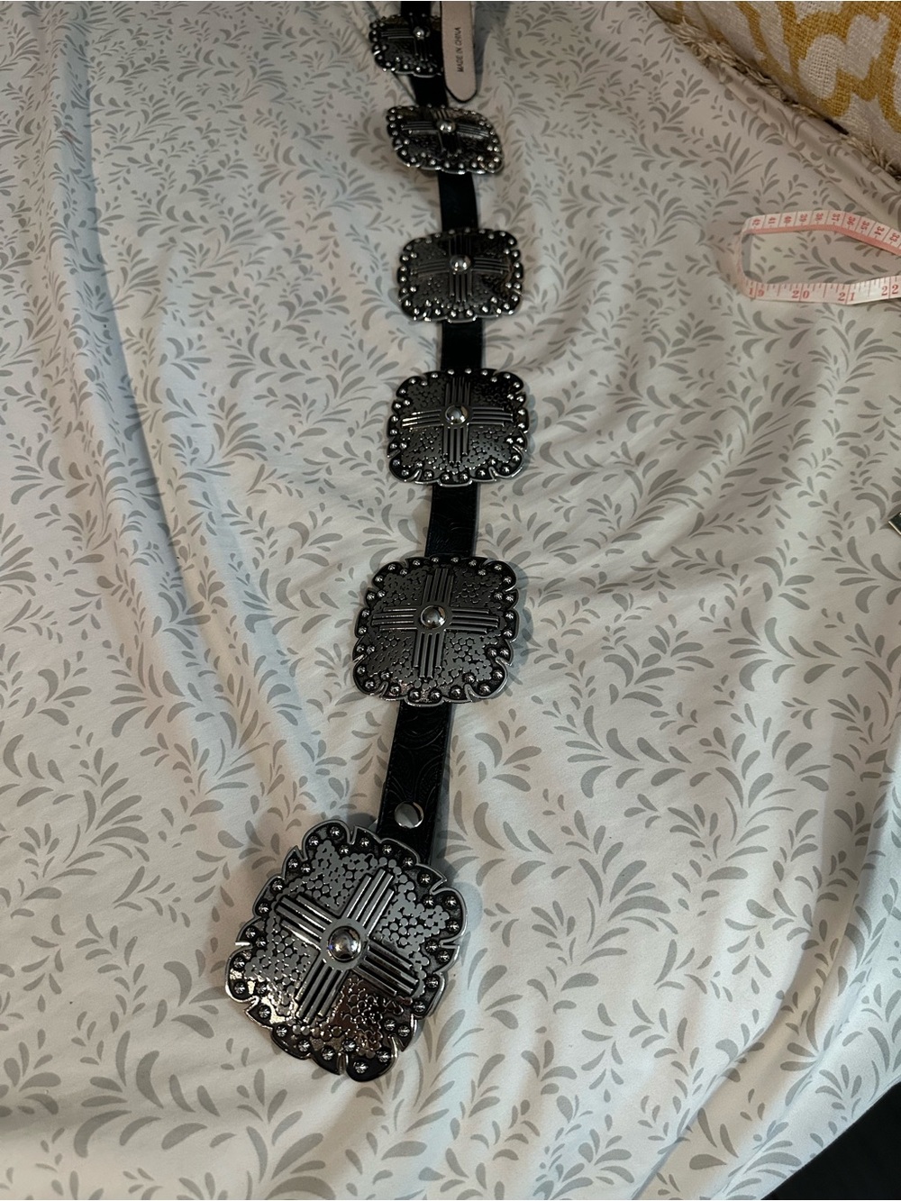 Black Western Concho Belt with Decorative Metal Accents Small